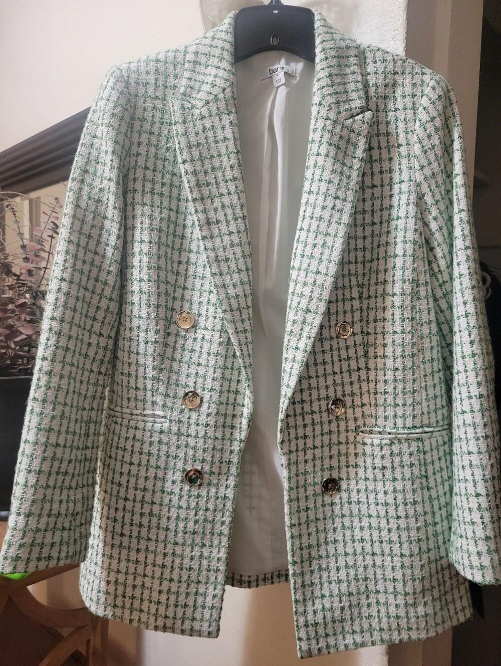 BAR III Green White Tweed Blazer Jacket M